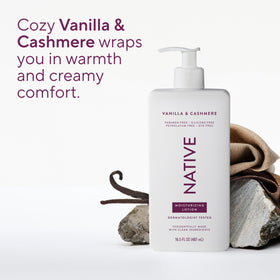 Native lotion with vanilla and cashmere scent ingredients