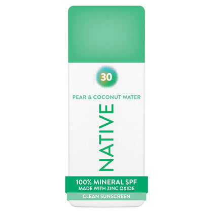Native Mineral Sunscreen Spray SPF 30 front view with Pear & Coconut Water scent