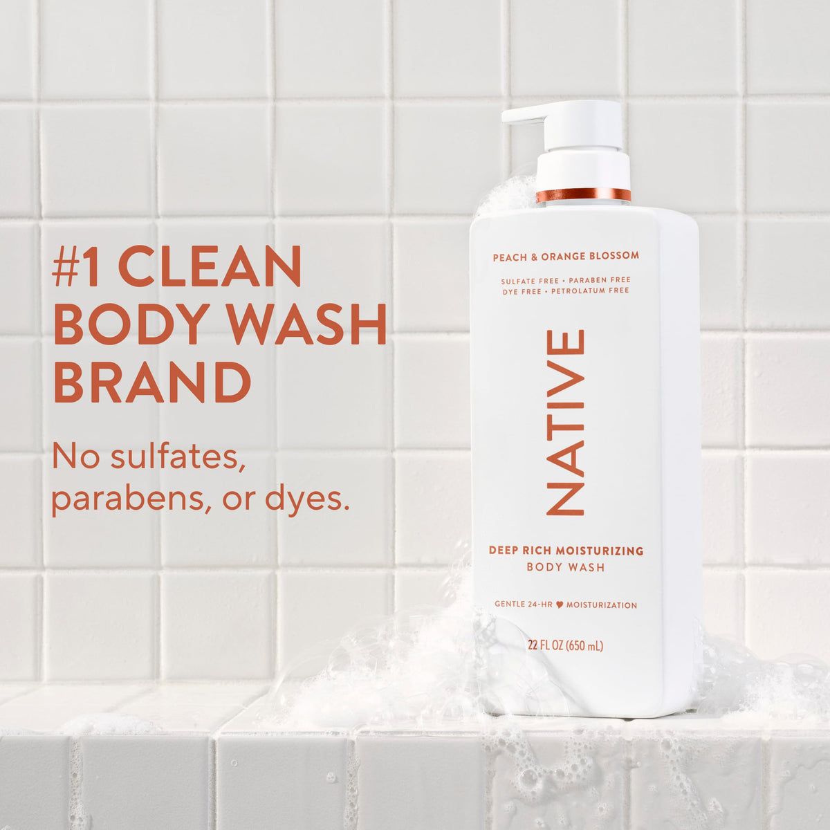 Native Moisturizing Body Wash 22 fl oz back view showing ingredients