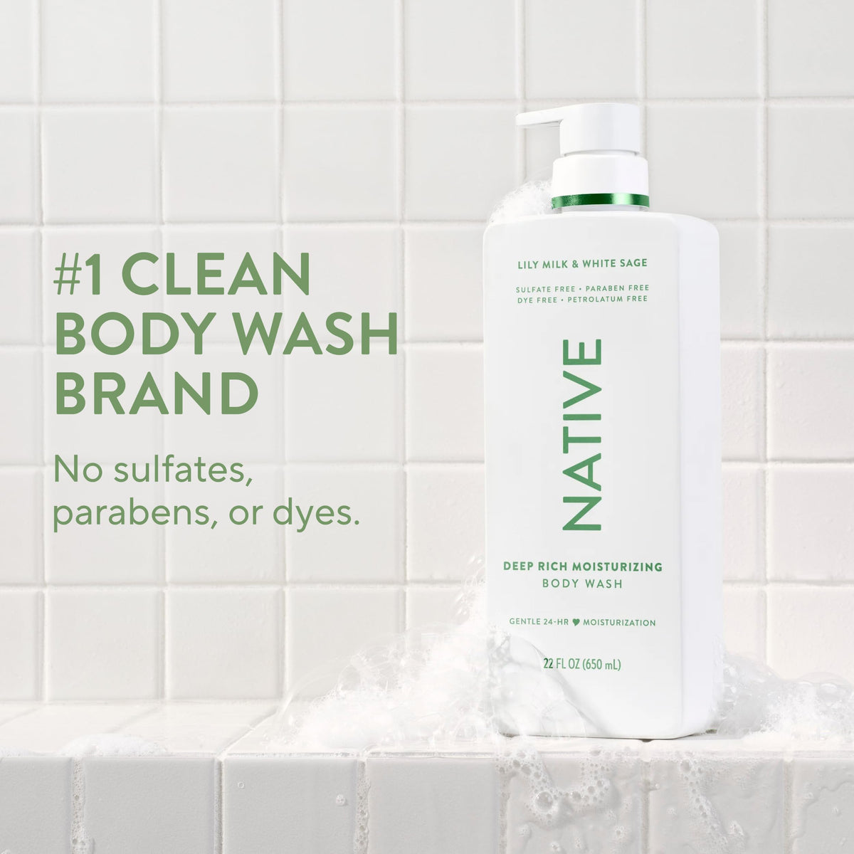 Native Moisturizing Body Wash 22 fl oz back view with ingredient details
