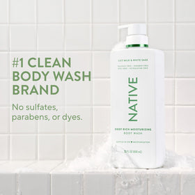 Native Moisturizing Body Wash 22 fl oz back view with ingredient details