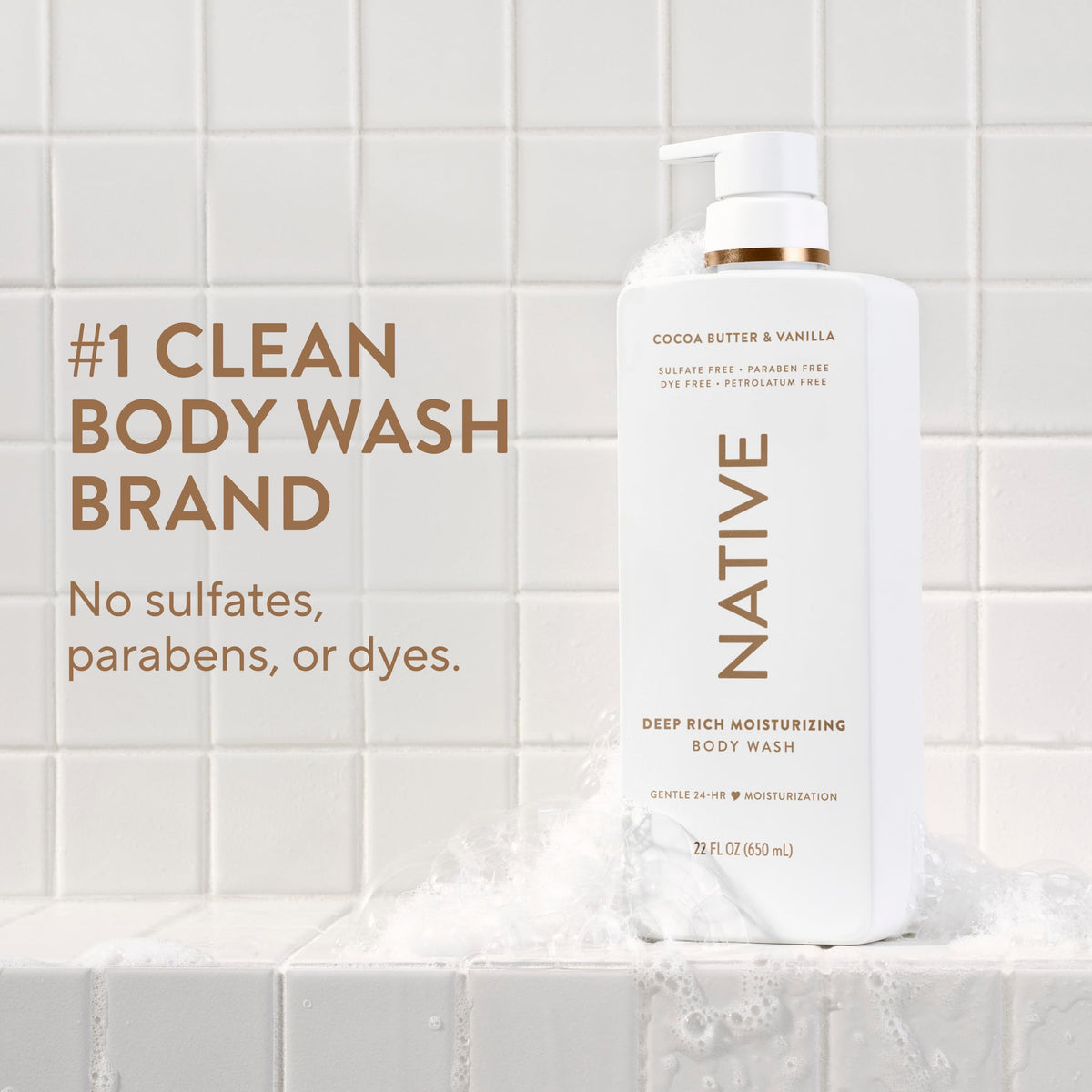 Native Moisturizing Body Wash 22 fl oz back view with ingredient list