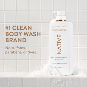 Native Moisturizing Body Wash 22 fl oz back view with ingredient list