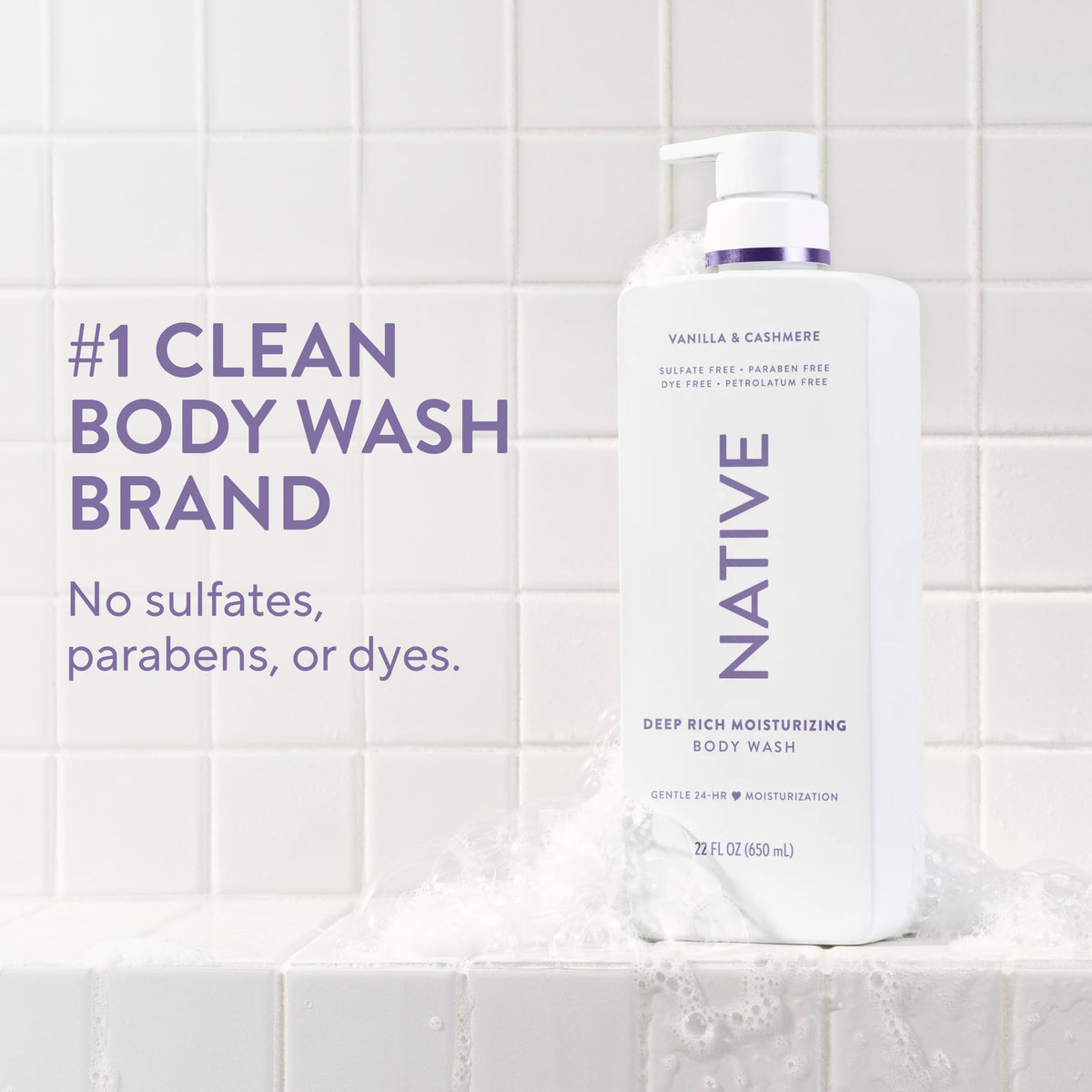 Native Moisturizing Body Wash bottle with shea butter background
