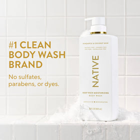 Native Moisturizing Body Wash bottle with tropical design