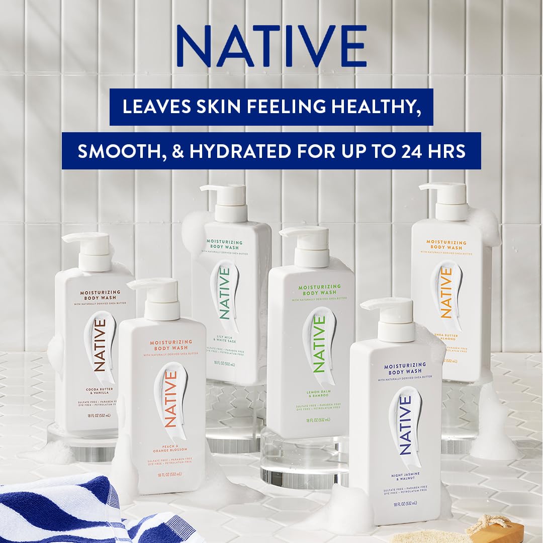 Native Moisturizing Body Wash on a shower shelf