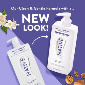 Native Moisturizing Body Wash with ingredients on display