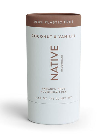 Native Plastic Free Deodorant Coconut & Vanilla front view with packaging details