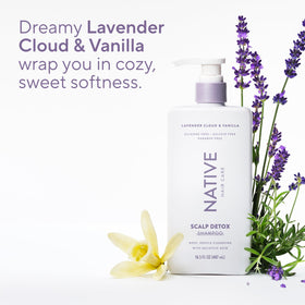 Native Scalp Detox Shampoo Lavender Cloud & Vanilla close-up of label