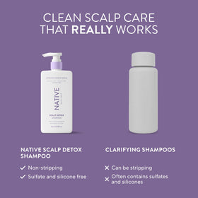 Native Scalp Detox Shampoo Lavender Cloud & Vanilla on bathroom shelf