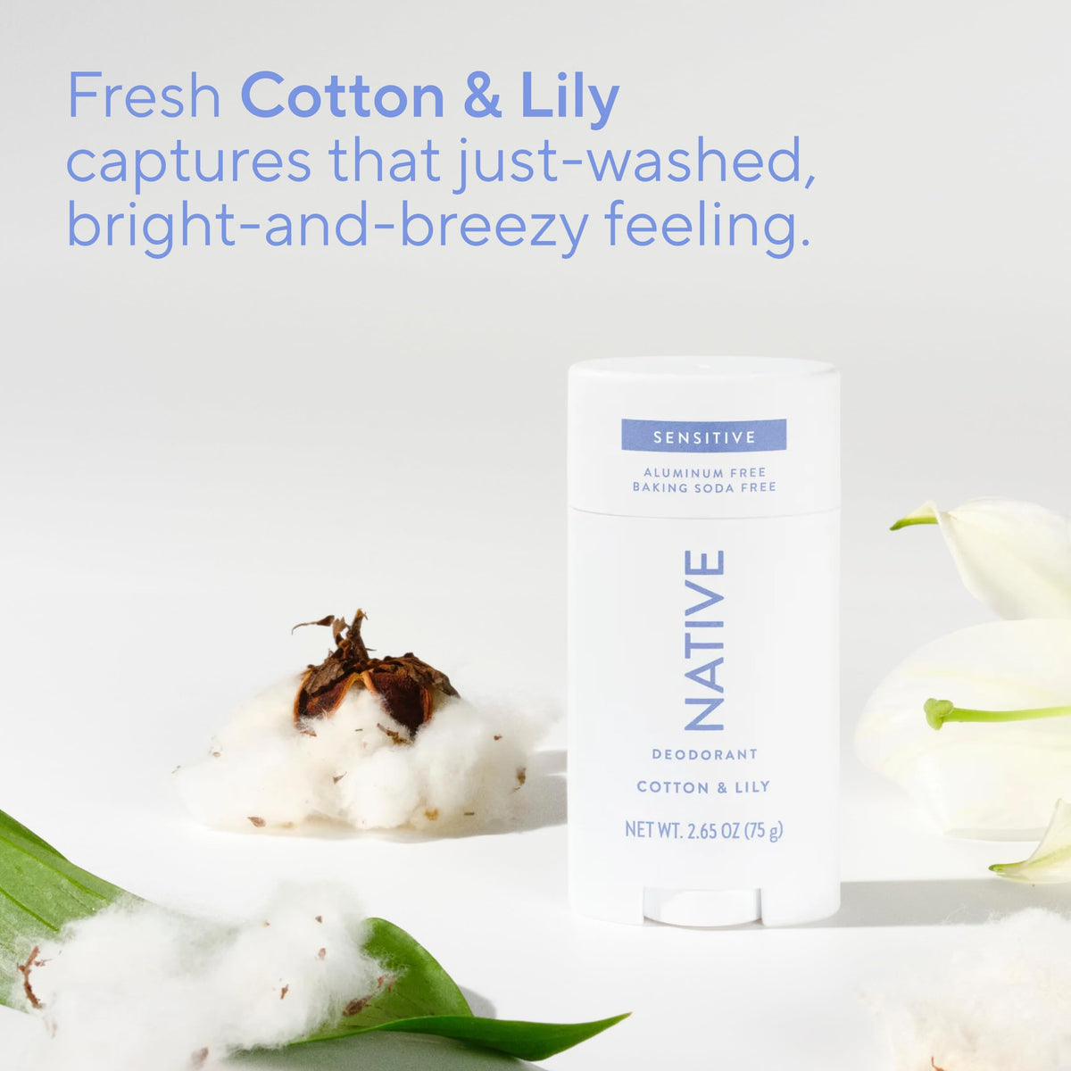 Native Sensitive Deodorant packaging on a bathroom shelf