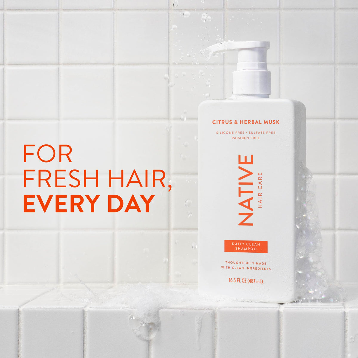 Native Shampoo bottle 16.5 fl oz with clear label