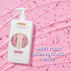 Native Strawberry Frosted Conditioner packaging with Dunkin' branding