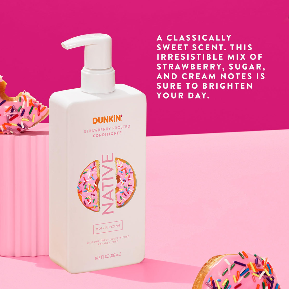 Native Strawberry Frosted Conditioner with fresh strawberries