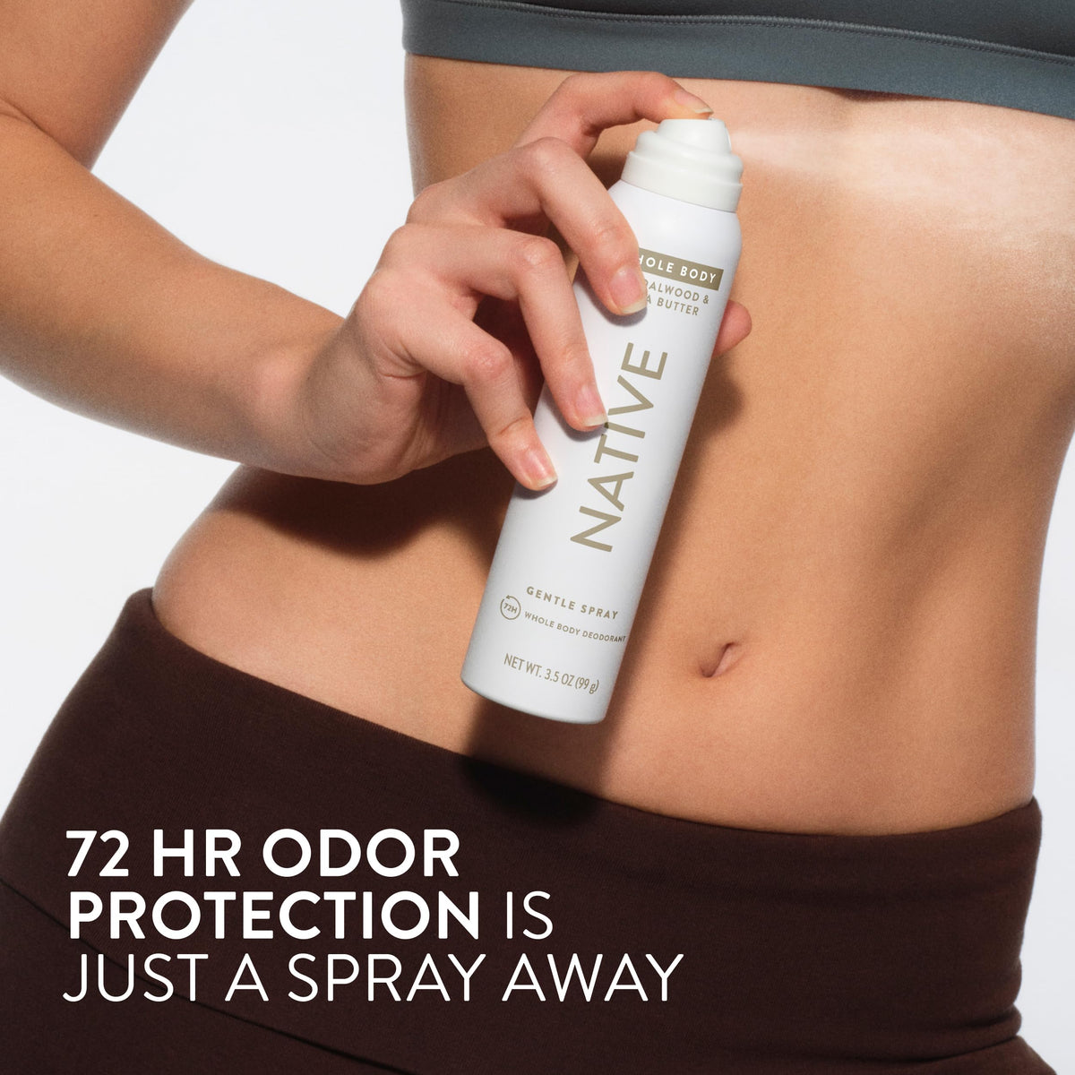 Native Whole Body Deodorant Spray side view highlighting nozzle