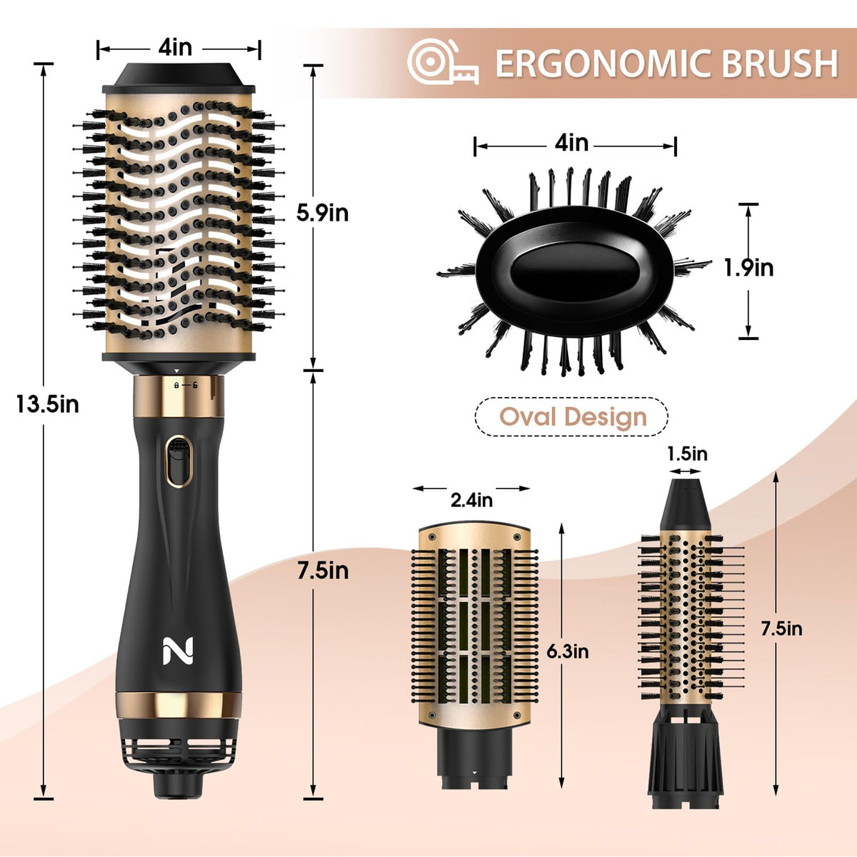 Natrial Hair Dryer Brush in use on long hair