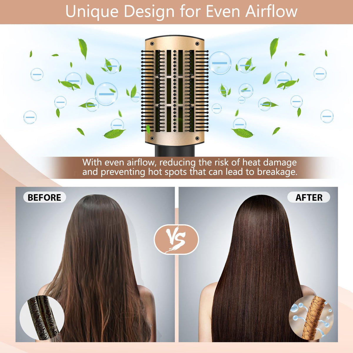 Natrial Hair Dryer Brush side view with rotating cord