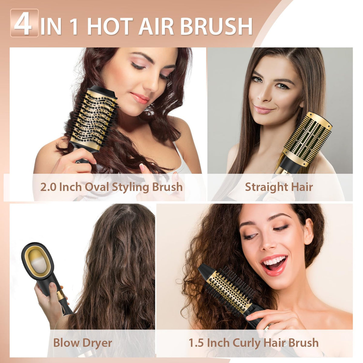 Natrial Hair Dryer Brush with three temperature settings displayed