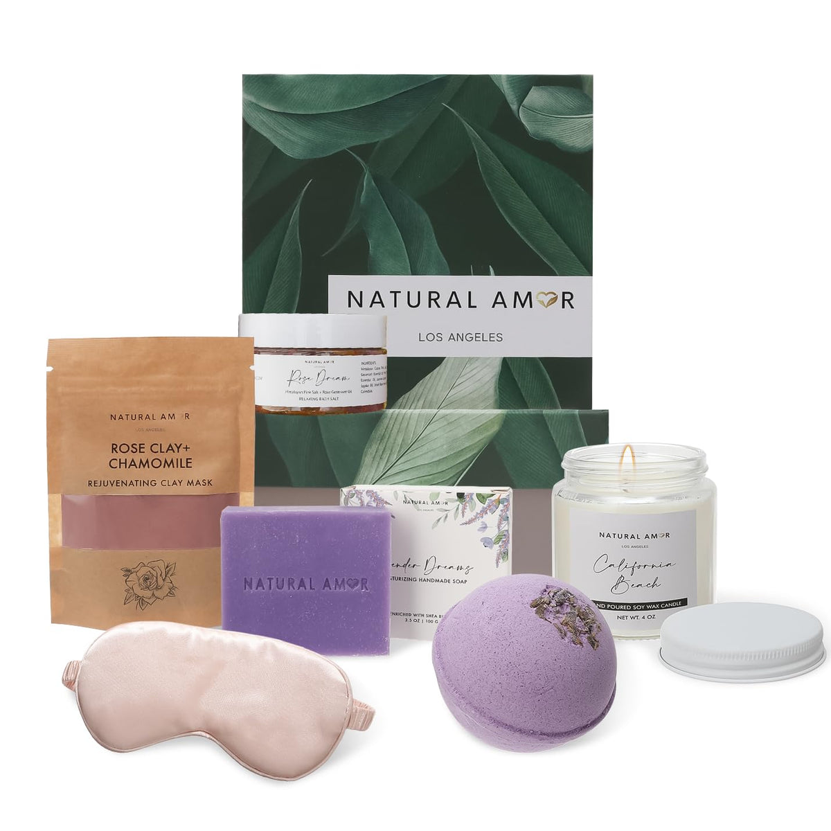 NATURAL AMOR Spa Gift Set 6-Piece with lavender soap and bath bomb
