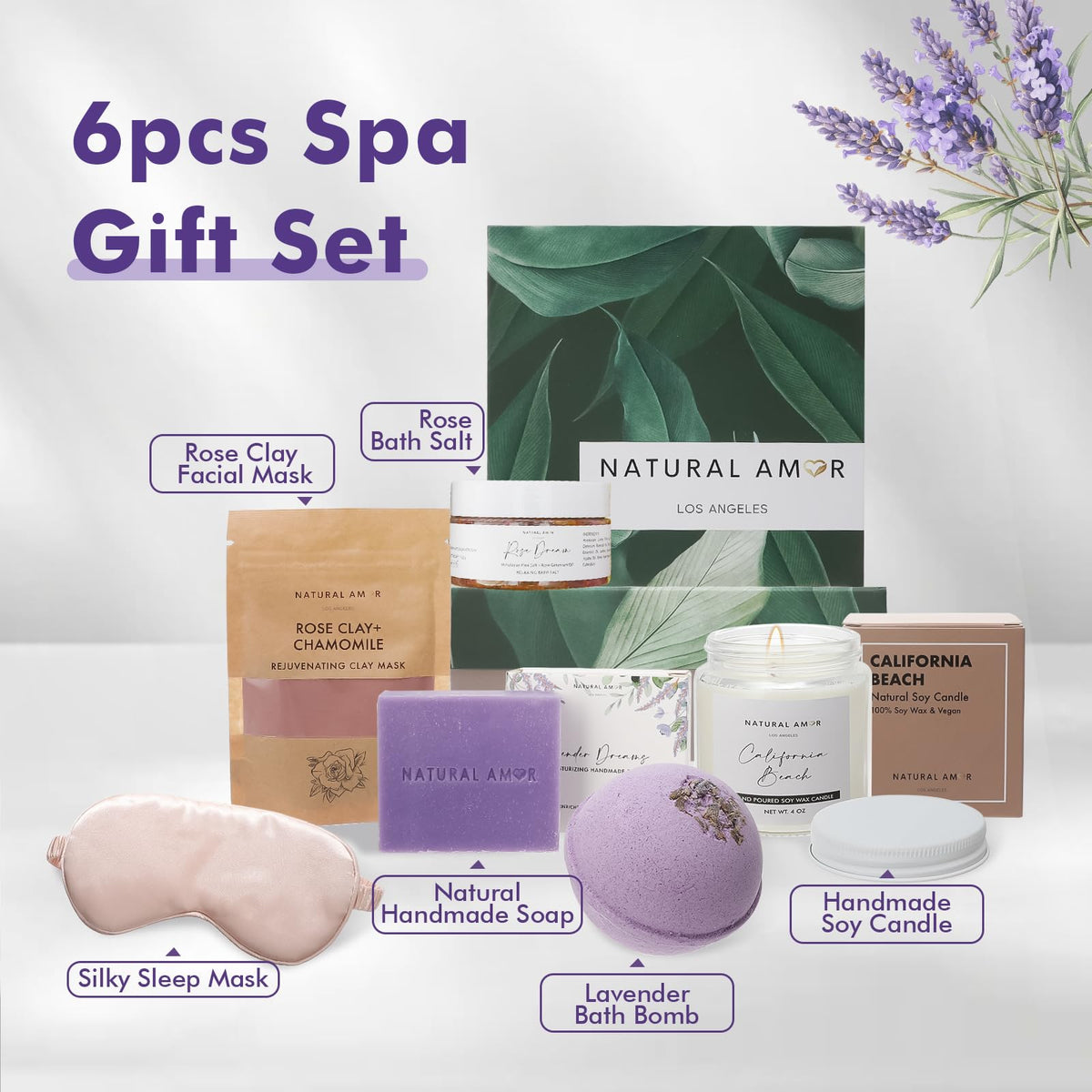 NATURAL AMOR Spa Gift Set soy candle and silky sleep mask