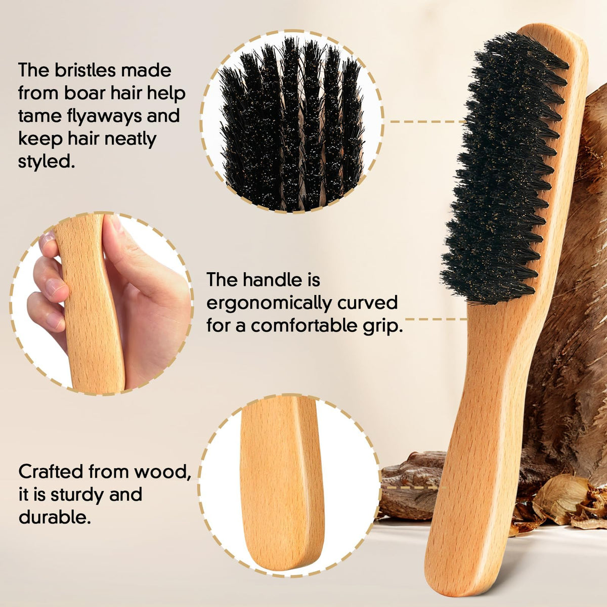Natural bristle hair brush from Goiple