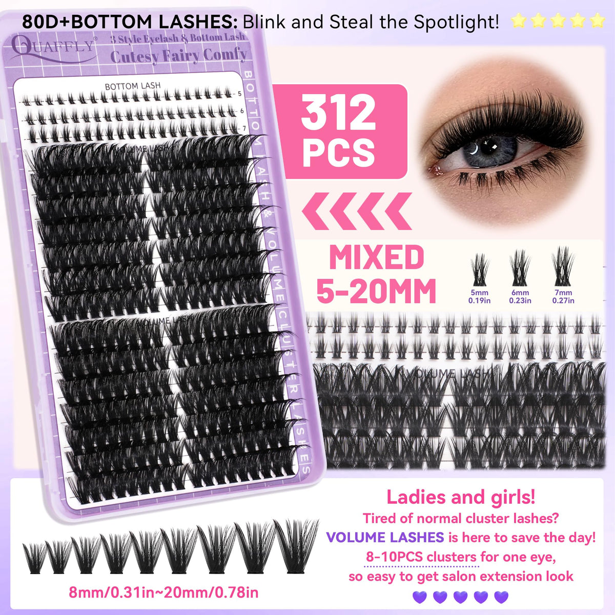 Natural-looking bottom lashes from QUAFFLY kit