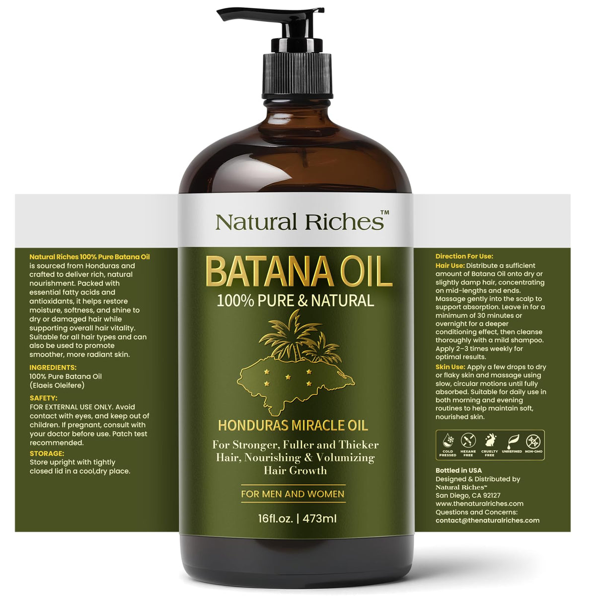 Natural Riches Batana Oil bottle with pointed nozzle