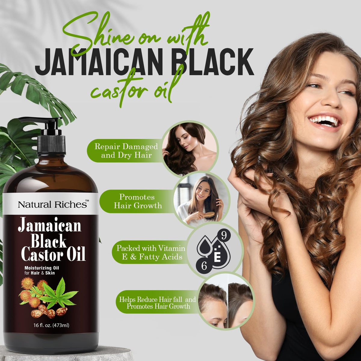 Natural Riches Jamaican Black Castor Oil application on hair