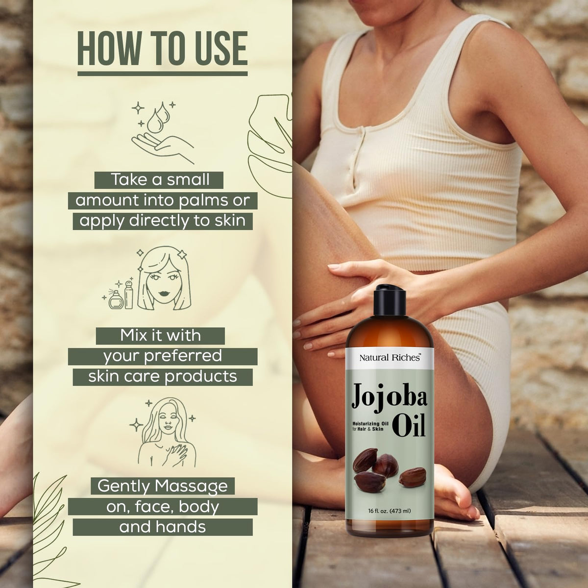 Natural Riches Jojoba Oil being applied to skin