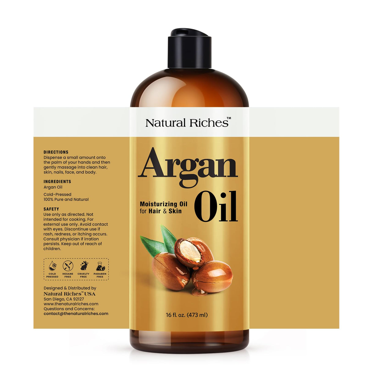 Natural Riches Moroccan Argan Oil 16 Fl Oz bottle side view
