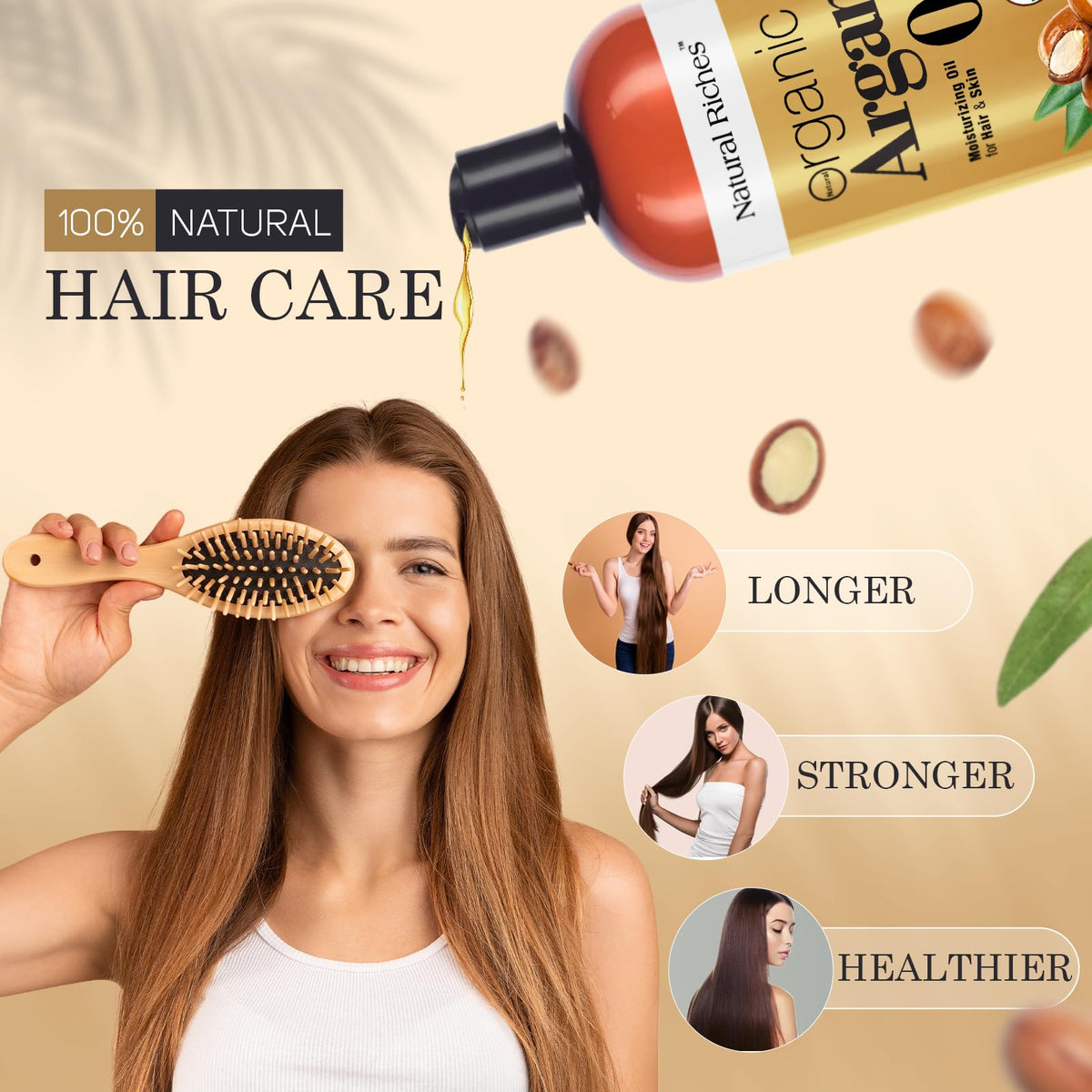 Natural Riches Moroccan Argan Oil 16 Fl Oz on a wooden surface