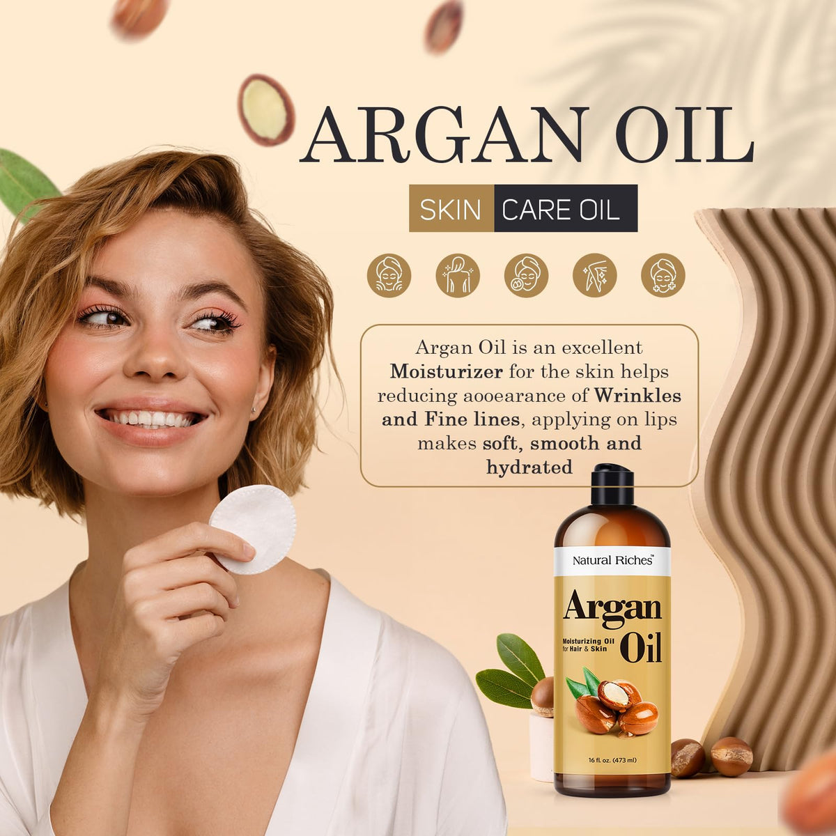 Natural Riches Moroccan Argan Oil 16 Fl Oz with argan nuts