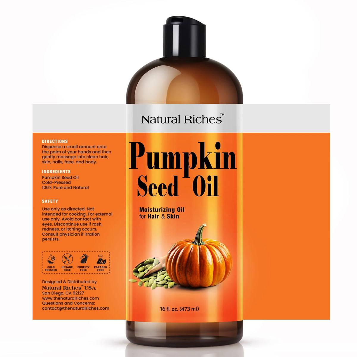 Natural Riches Pumpkin Seed Oil bottle with label