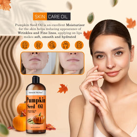 Natural Riches Pumpkin Seed Oil on wooden surface