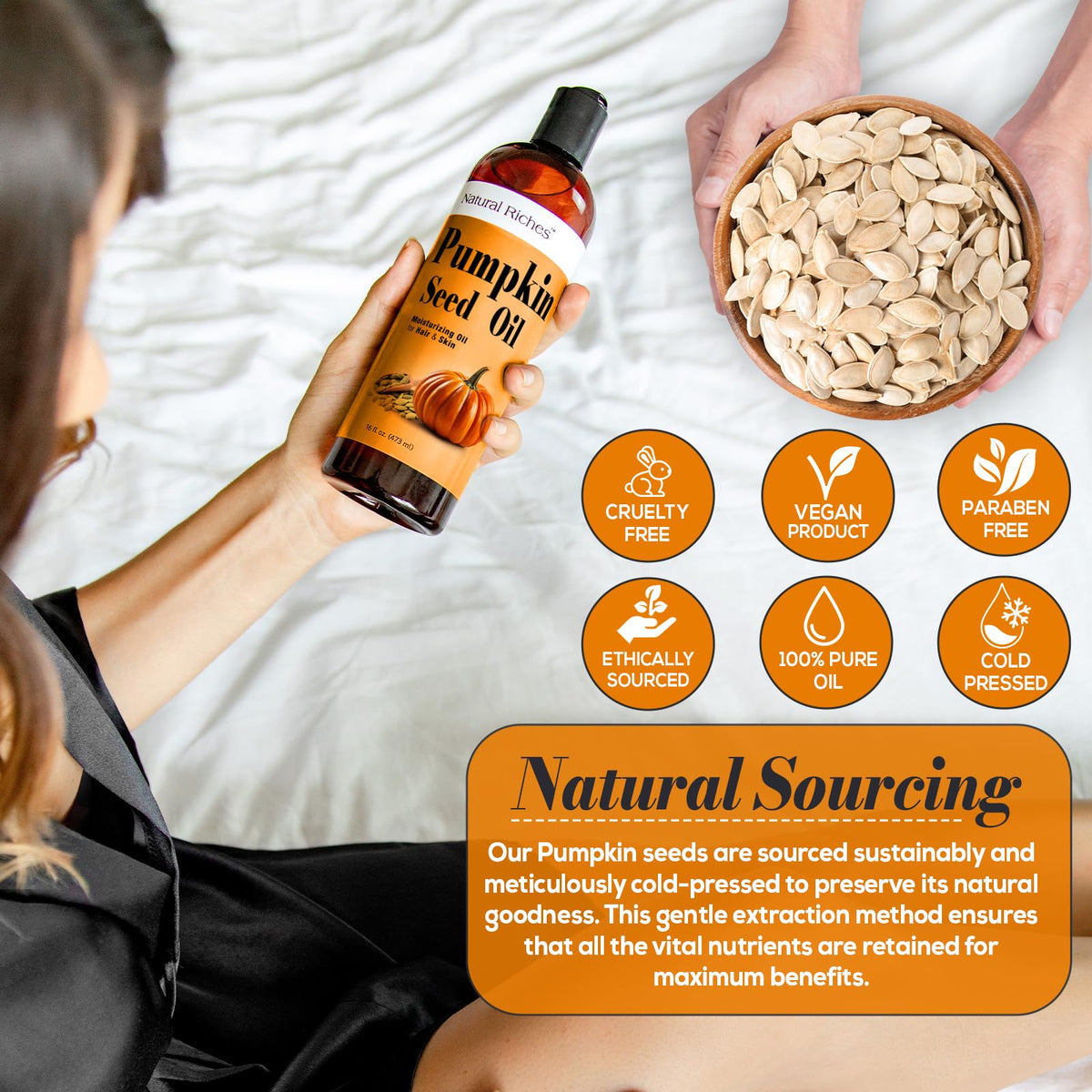 Natural Riches Pumpkin Seed Oil with fresh pumpkins