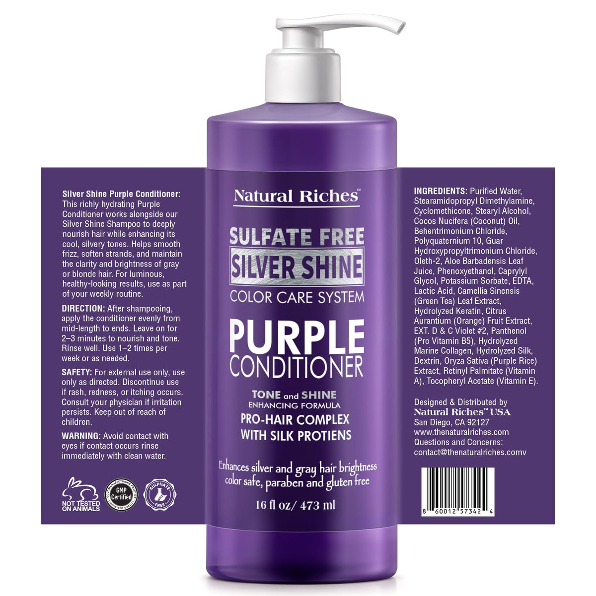 Natural Riches Purple Conditioner bottle with botanical ingredients label