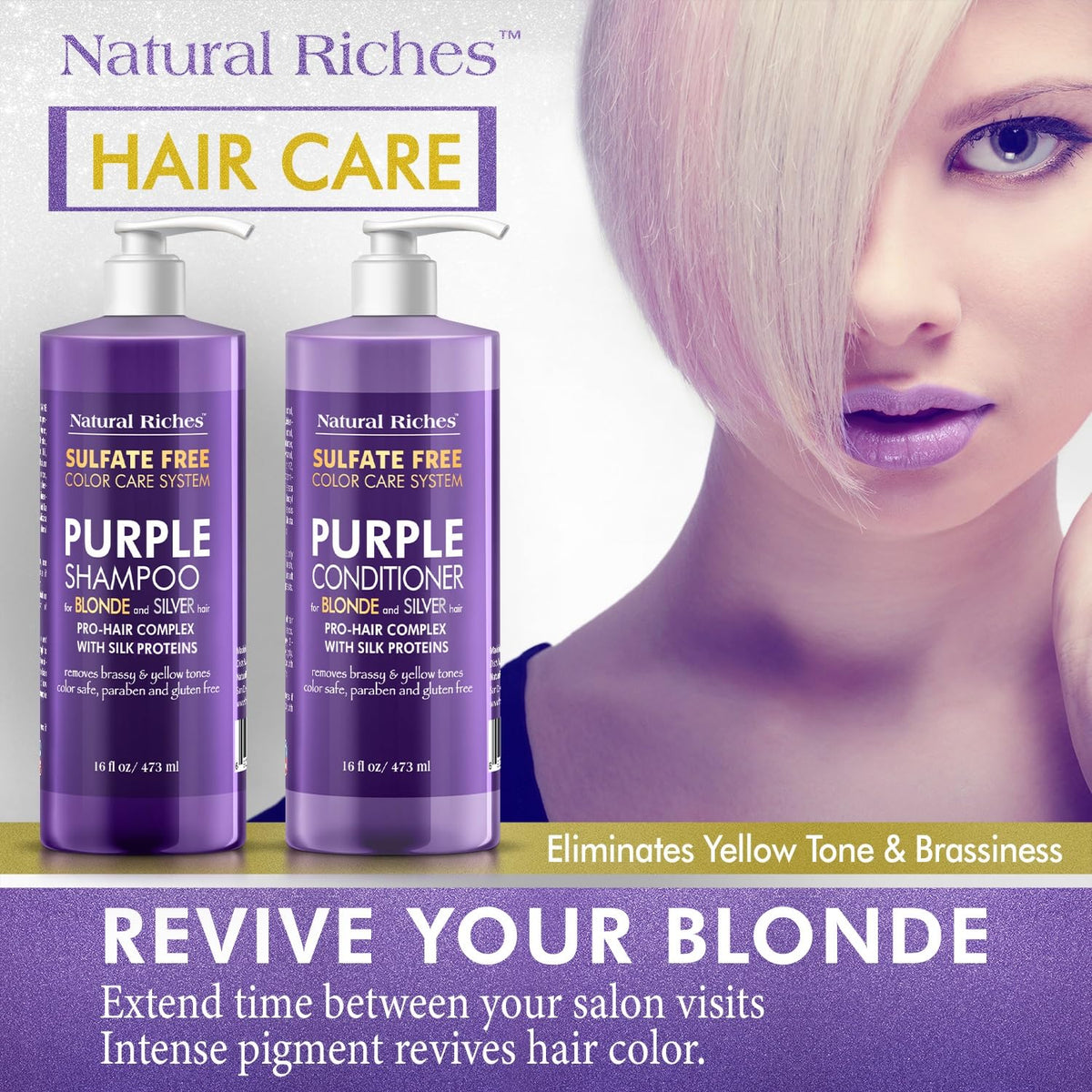Natural Riches Purple Conditioner front view 16 Fl Oz