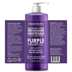 Natural Riches Purple Shampoo bottle with silk proteins label