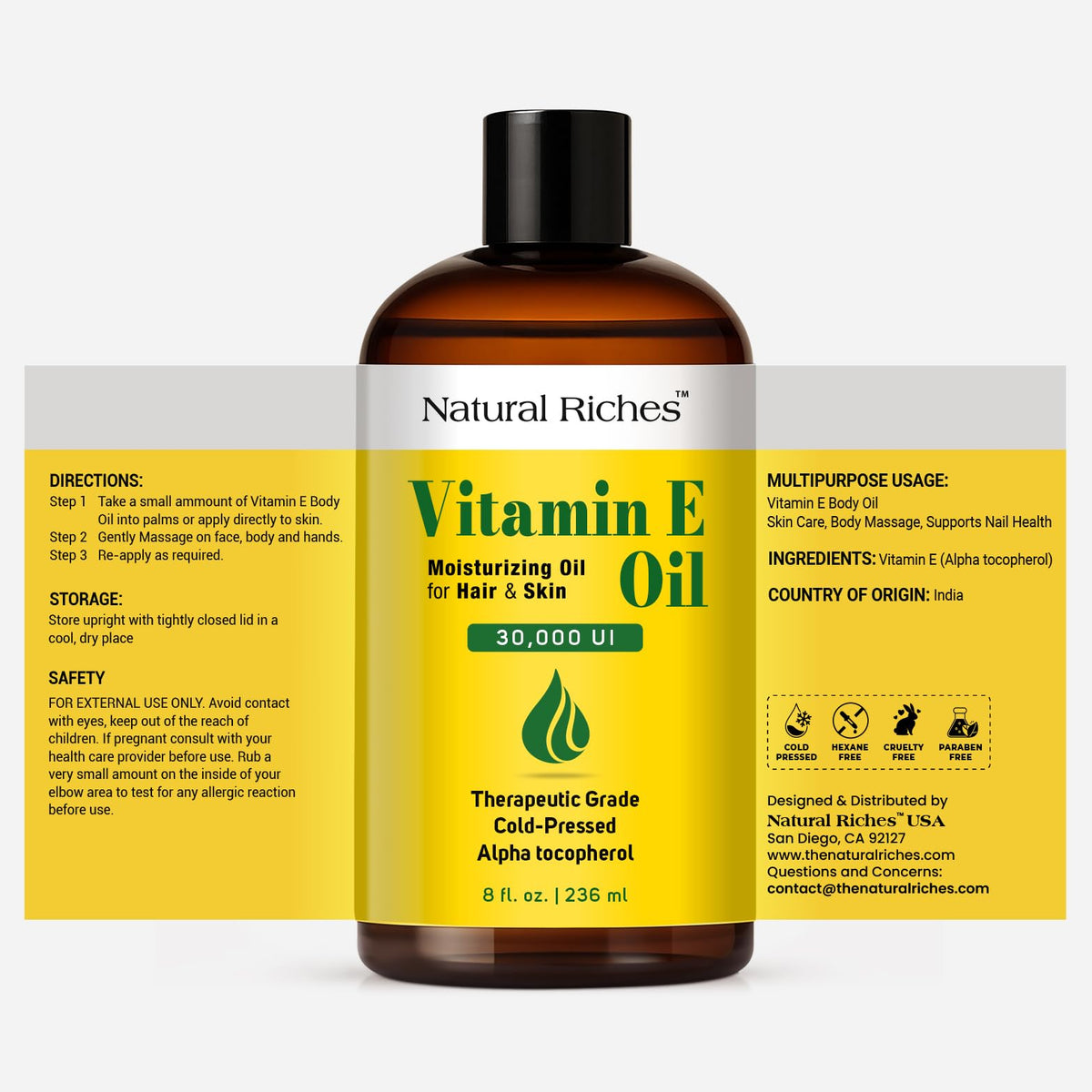 Natural Riches Vitamin E Oil bottle with label