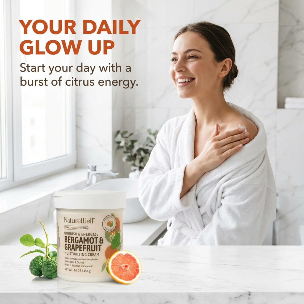 NATURE WELL Bergamot & Grapefruit Body Cream 16 Oz side view