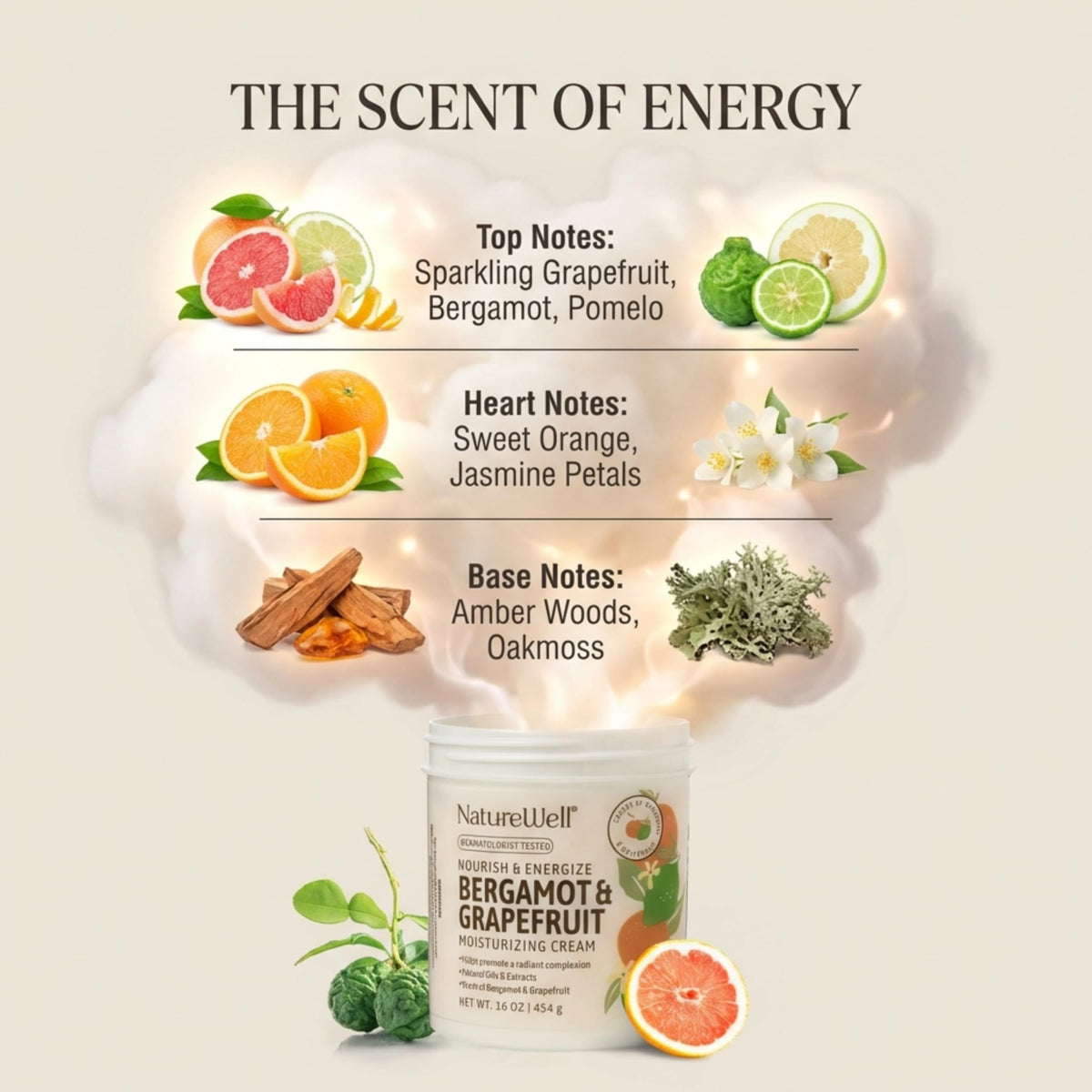 NATURE WELL Bergamot & Grapefruit Body Cream application on skin