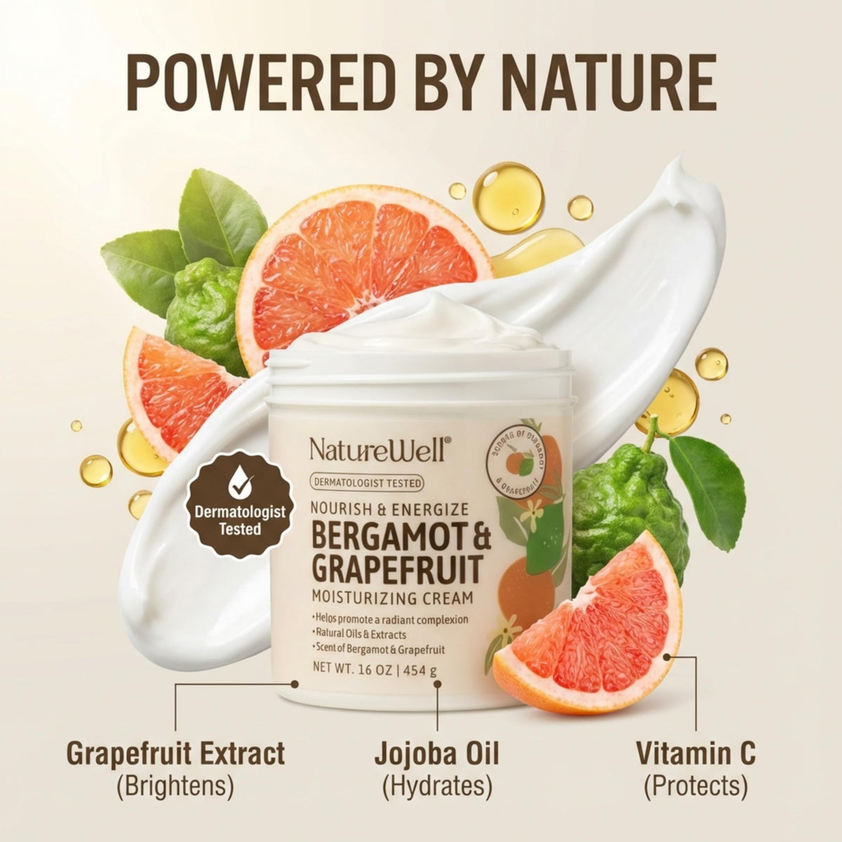 NATURE WELL Bergamot & Grapefruit Body Cream texture close-up