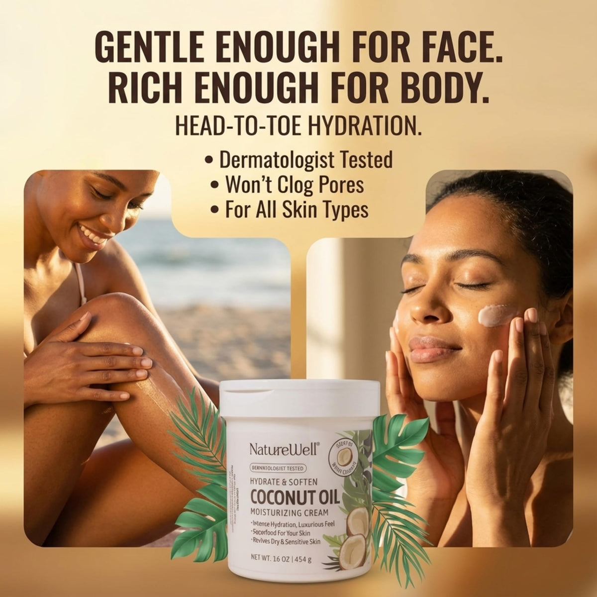 NATURE WELL Coconut Oil Moisturizing Cream with coconut background