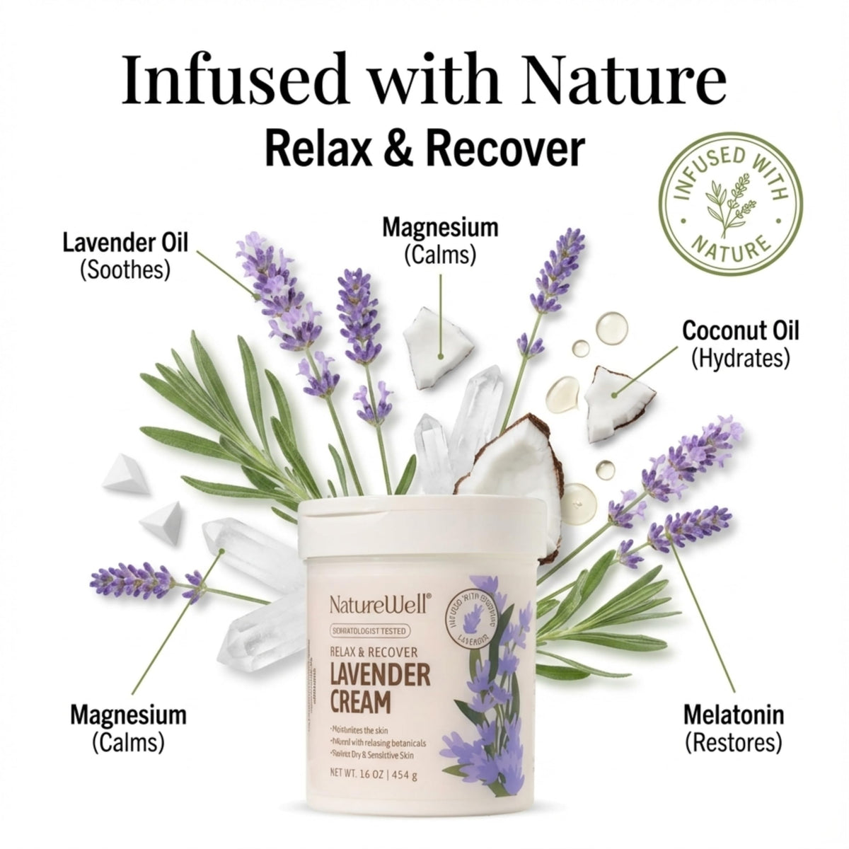 NATURE WELL Lavender Body Cream 16 Oz side view