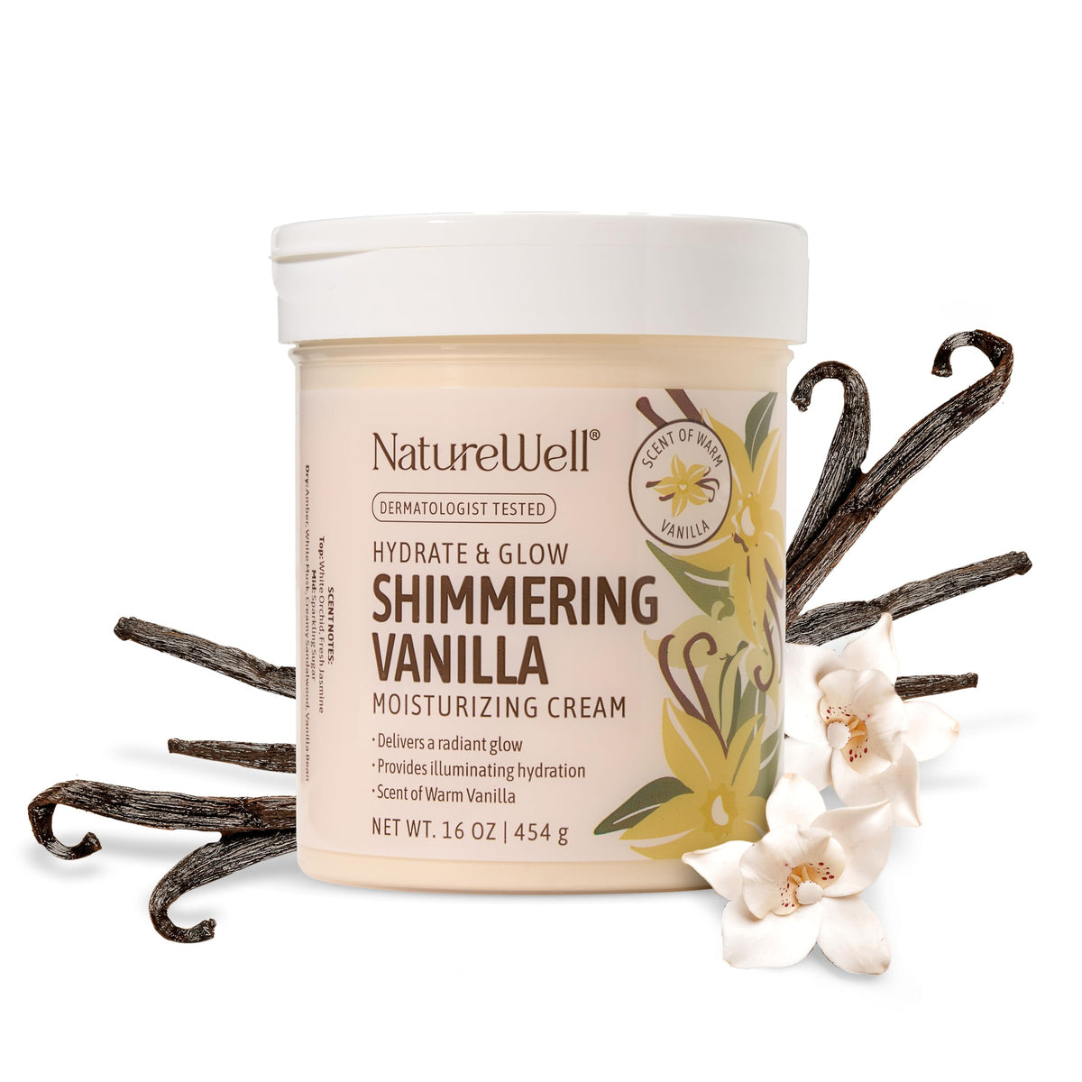 NATURE WELL Shimmering Vanilla Moisturizing Cream front view 16 Oz