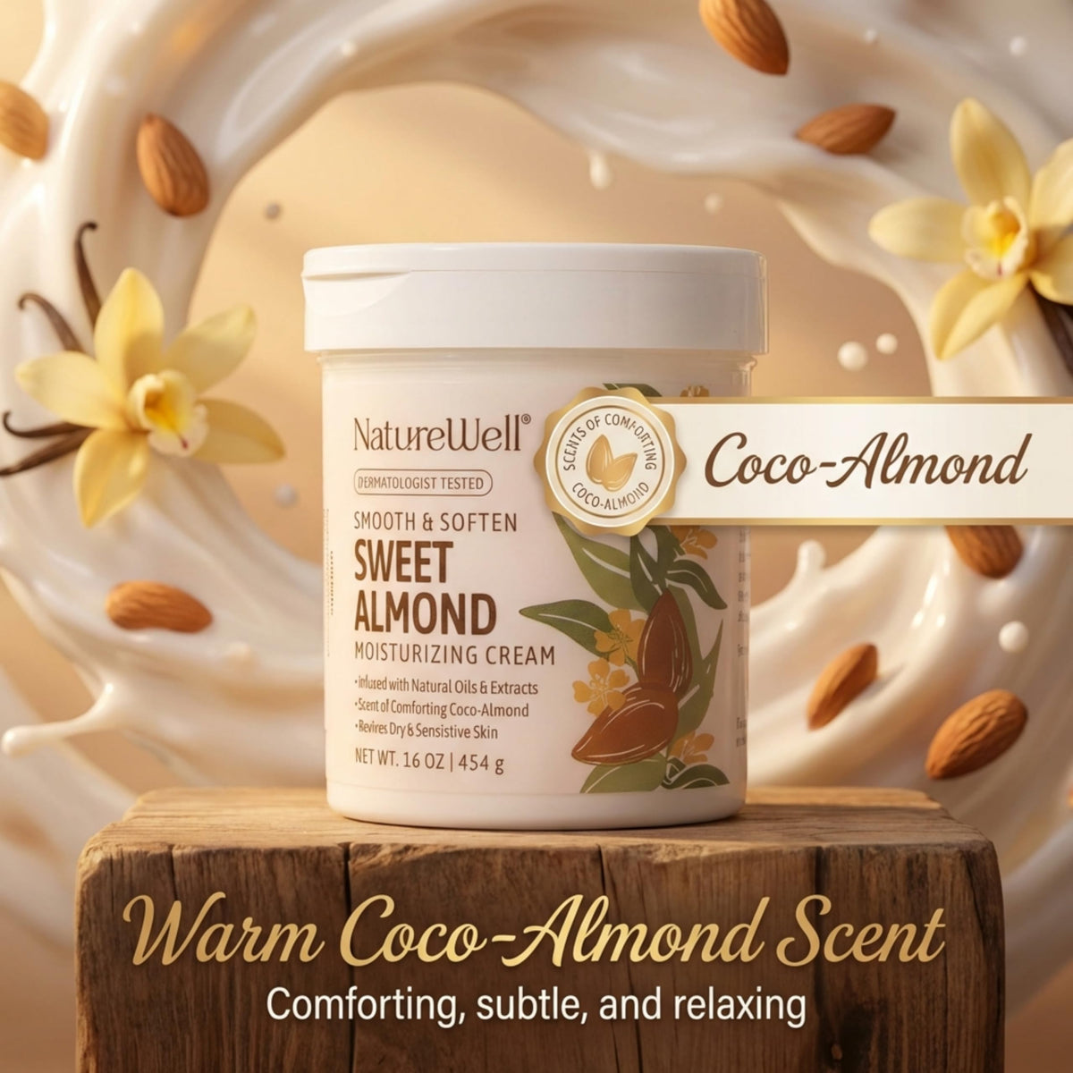 NATURE WELL Sweet Almond Body Cream lid open
