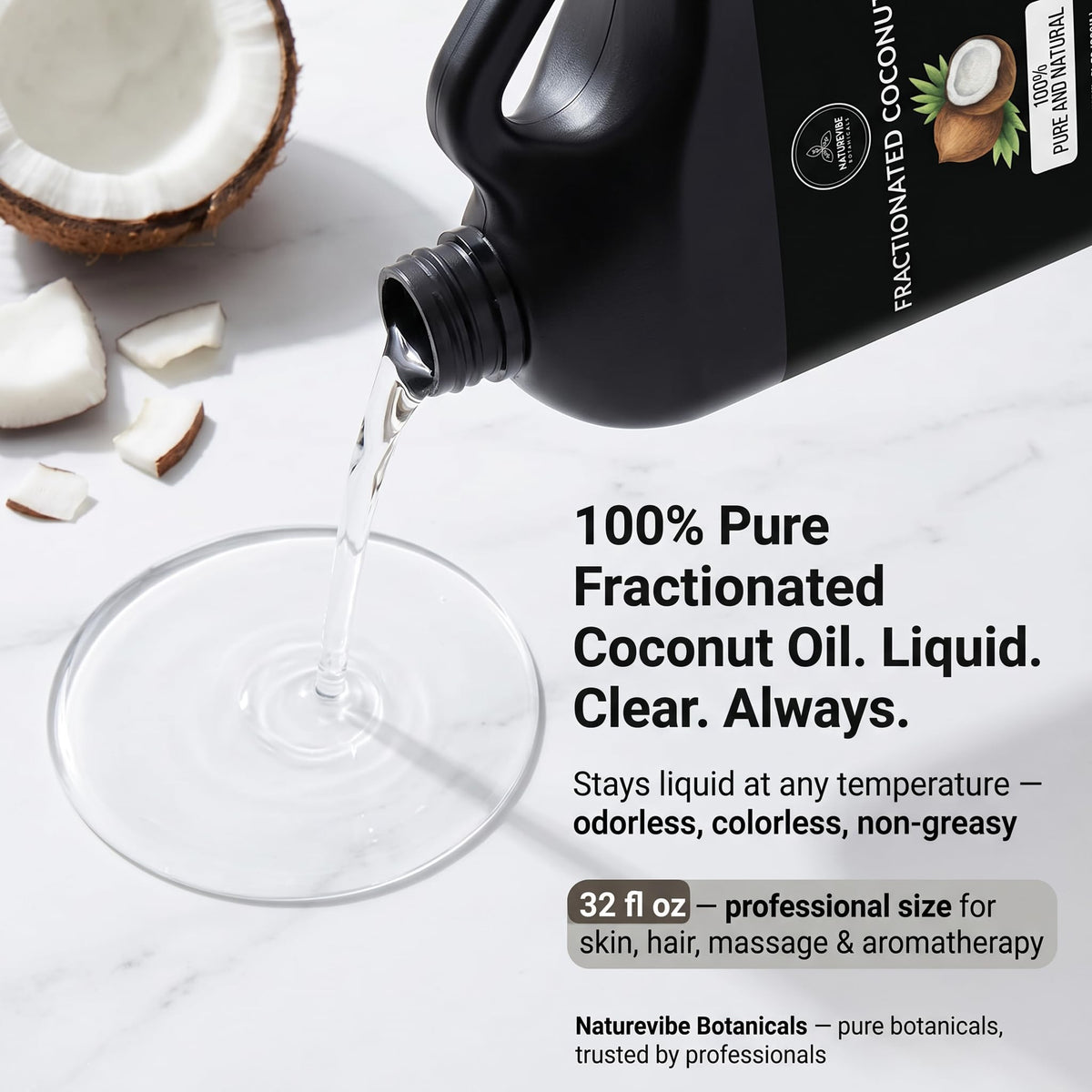 Naturevibe Botanicals Fractionated Coconut Oil jar with resealable lid