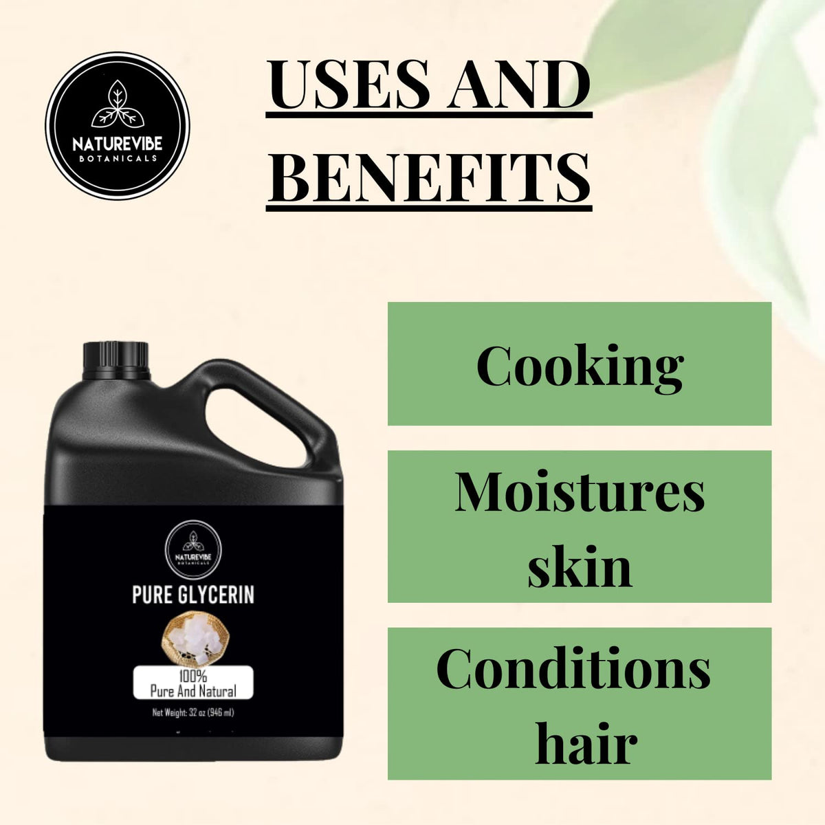 Naturevibe Botanicals Glycerine Liquid Oil 32 oz in a beauty routine