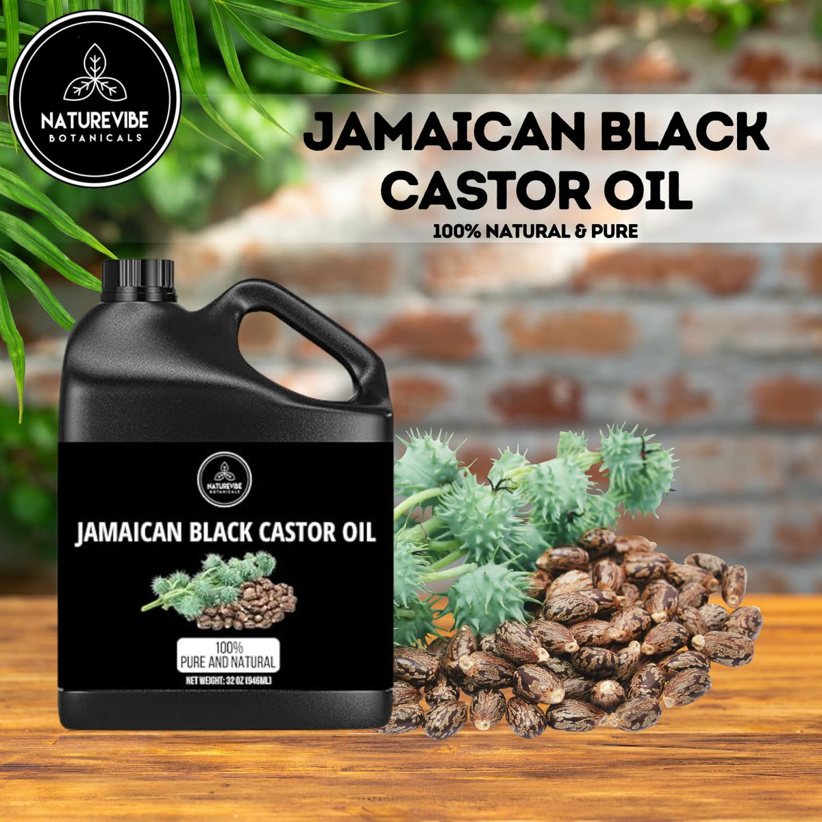Naturevibe Botanicals Jamaican Black Castor Oil 32 oz jar side view