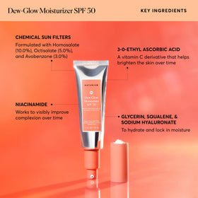 Naturium Dew-Glow Moisturizer SPF 50 back view with ingredients